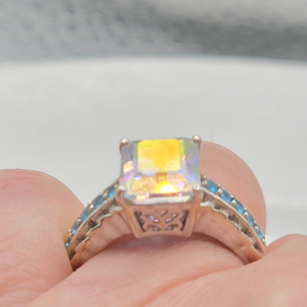 Designer Signed  Mercury Mist Topaz And Neon Blue Apatite Ring - Picture 6 of 8